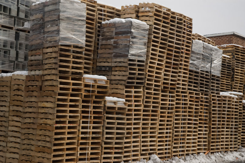 Stacks of pallets.